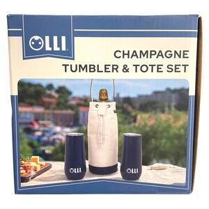 Olli Champagne Tumbler & Tote Set 2 Insulated Cups Portable Carrier NIB